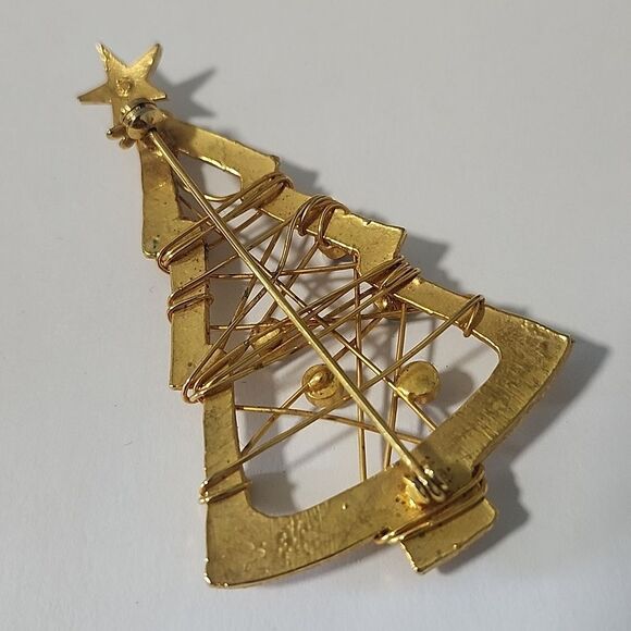 Large Open Christmas Tree w Thin Criss Cross Wire & Red Green & Clear Rhinestone - Picture 3 of 4